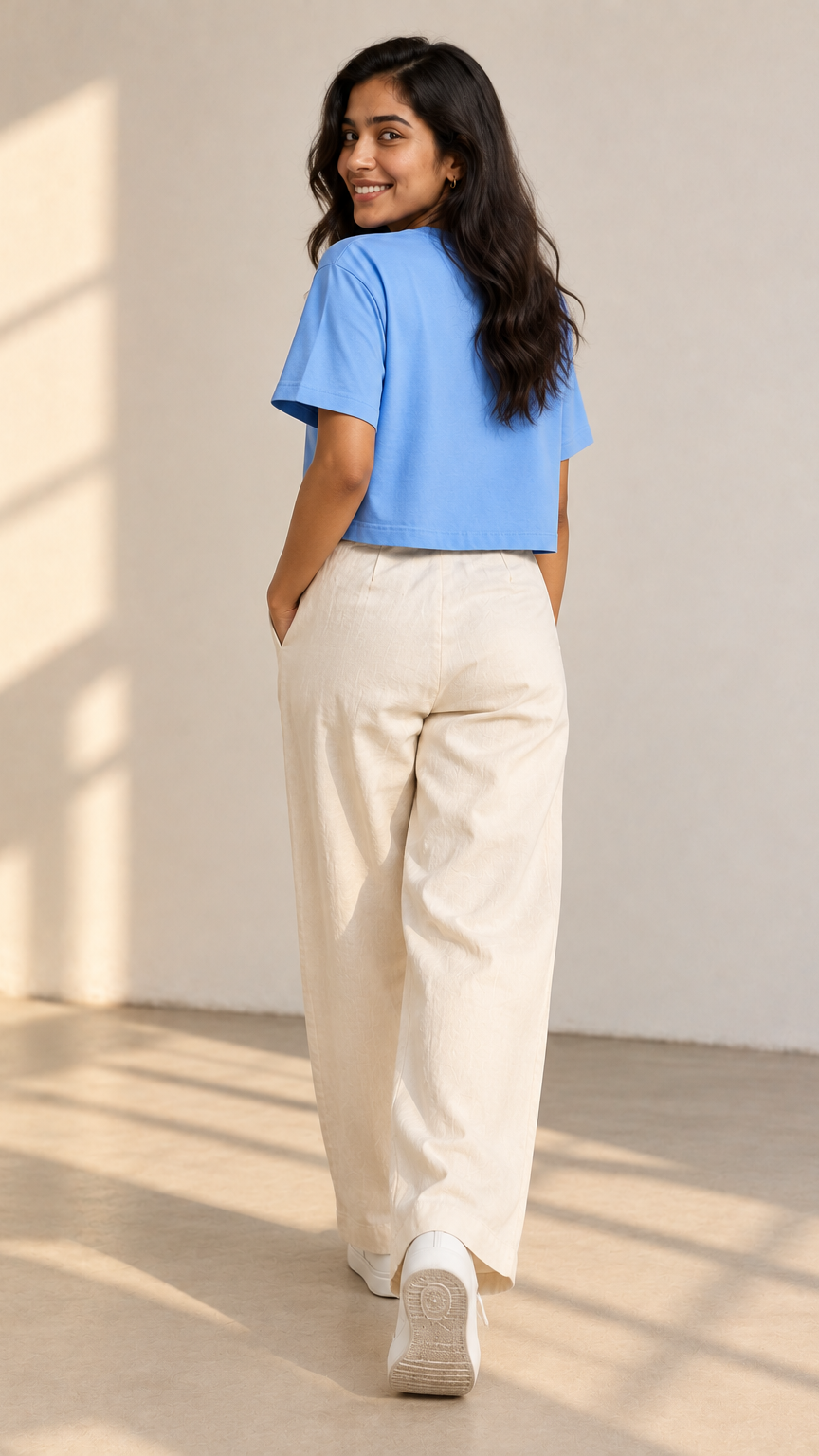 Women’s Sky Blue Boxy Fit Crew Neck Crop Top