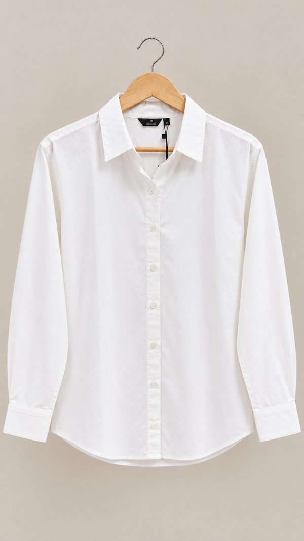 Women’s White Cotton-Viscose Kurti Style Shirt | Relaxed Fit