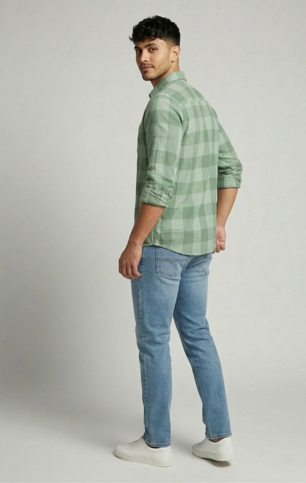Mint Green Tonal Check Smart Casual Shirt