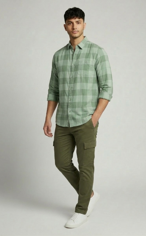 Mint Green Tonal Check Smart Casual Shirt