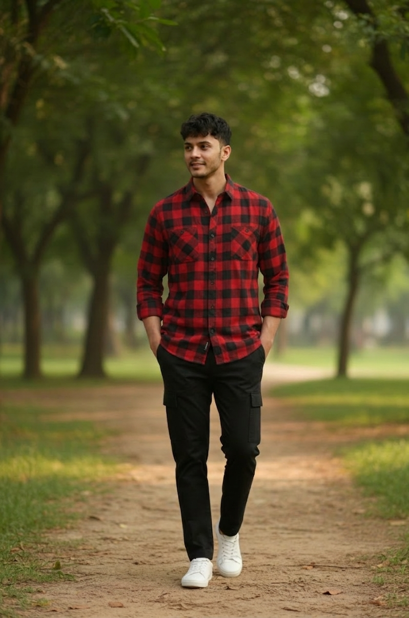 Men’s Red & Black Buffalo Check Shirt – Timeless Casual Style