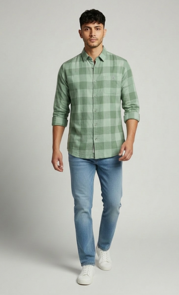 Mint Green Tonal Check Smart Casual Shirt