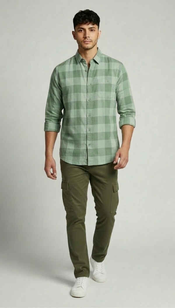 Mint Green Tonal Check Smart Casual Shirt