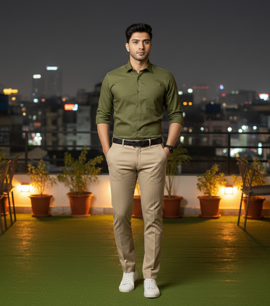 Men’s Olive Green Solid Shirt – Smart Casual Wear