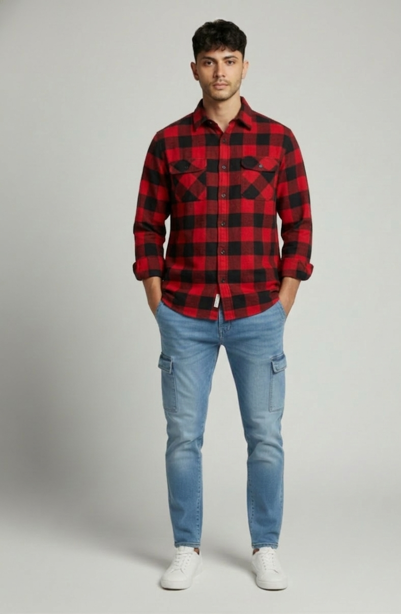 Men’s Red & Black Buffalo Check Shirt – Timeless Casual Style