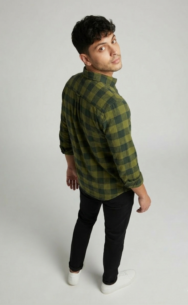 Men’s Olive Green Check Shirt – Refined Casual Wear
