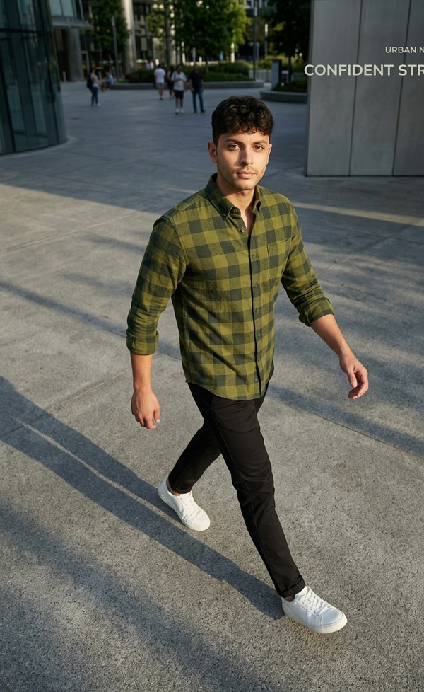 Men’s Olive Green Check Shirt – Refined Casual Wear