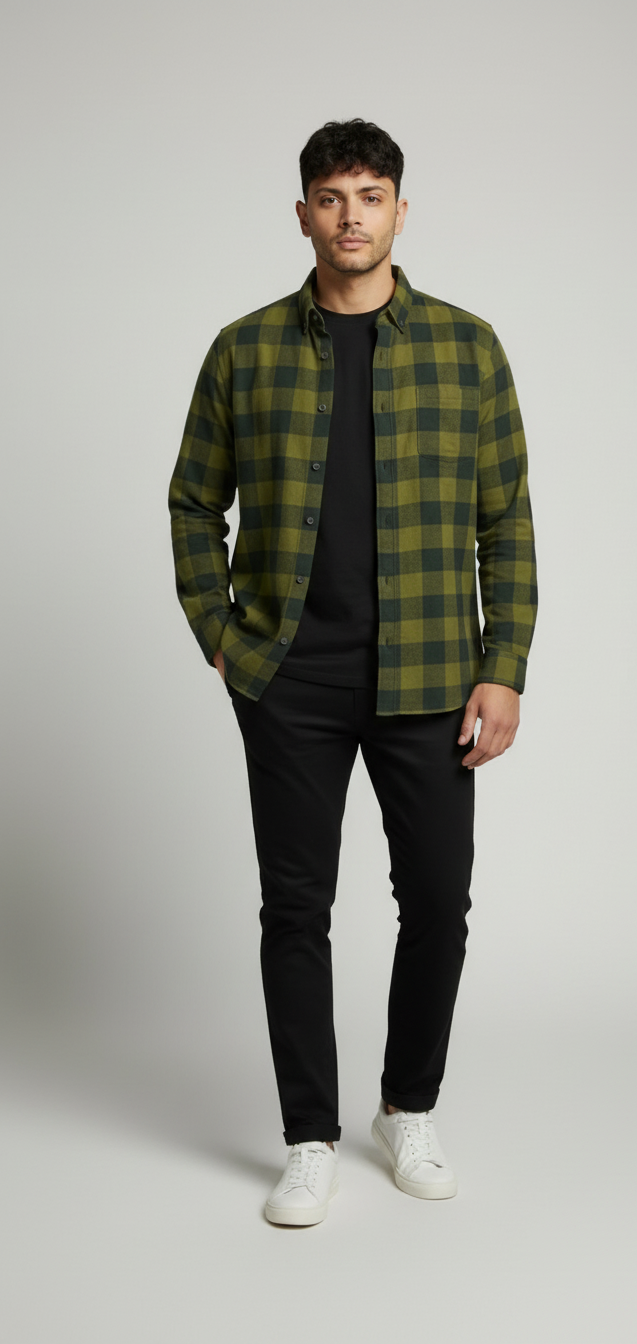 Men’s Olive Green Check Shirt – Refined Casual Wear