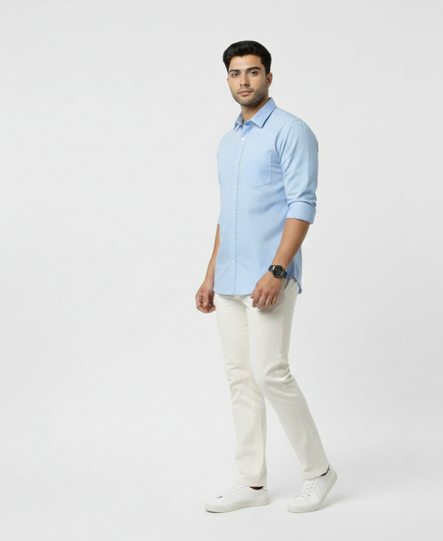 Men’s Light Blue Solid Shirt – Office Casual Wear