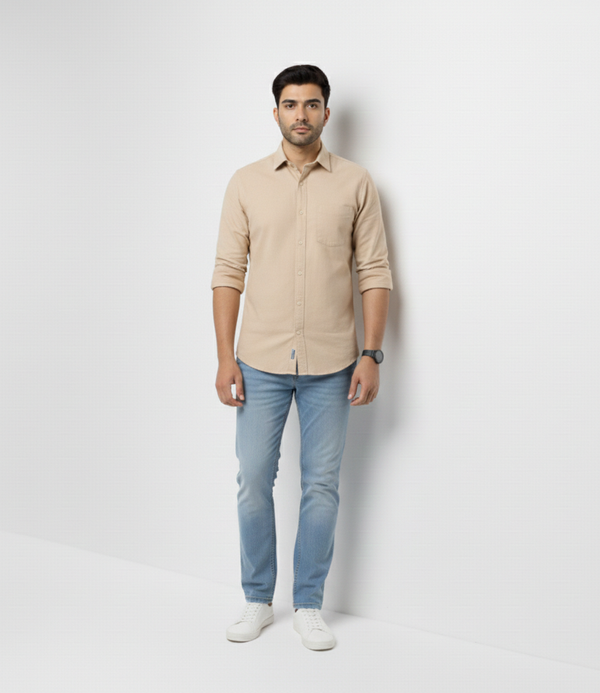 Beige Smart Casual Shirt