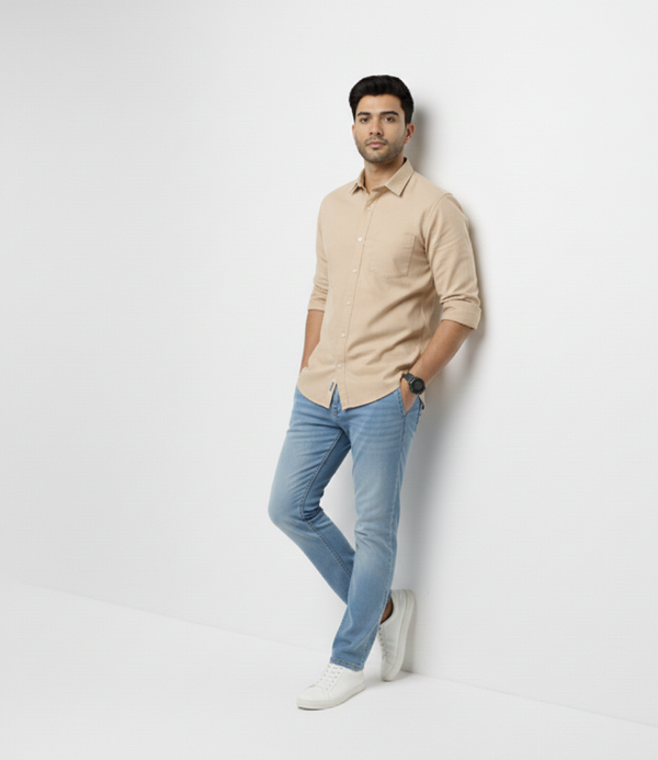 Beige Smart Casual Shirt