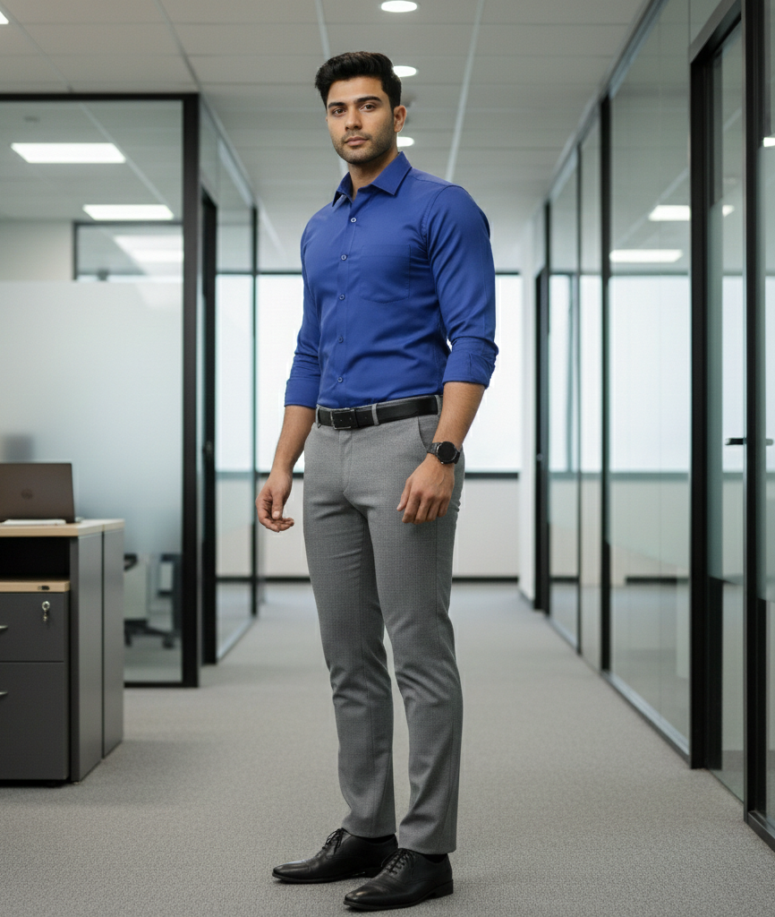 Men’s Royal Blue Solid Shirt – Smart Casual Everyday Wear
