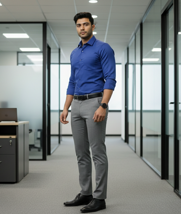 Men’s Royal Blue Solid Shirt – Smart Casual Everyday Wear