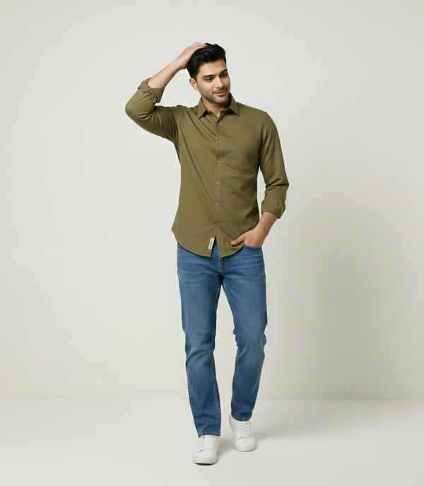 Men’s Moss Olive Solid Shirt – Everyday Casual Wear