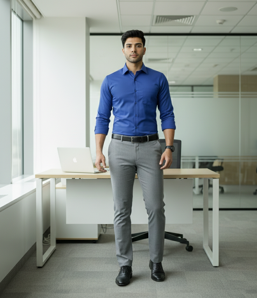 Men’s Royal Blue Solid Shirt – Smart Casual Everyday Wear