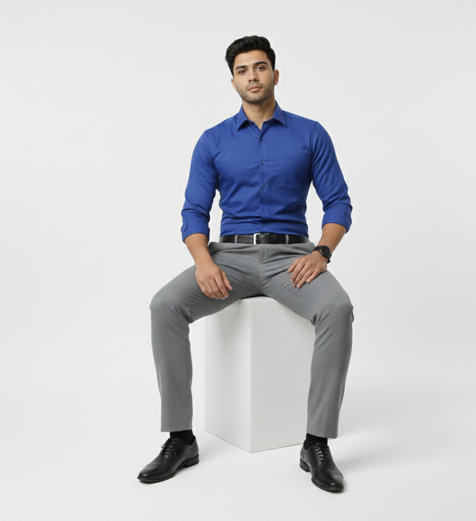 Men’s Royal Blue Solid Shirt – Smart Casual Everyday Wear