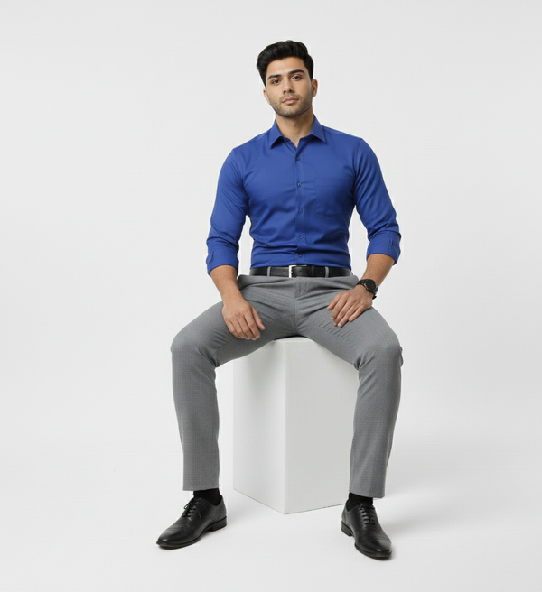 Men’s Royal Blue Solid Shirt – Smart Casual Everyday Wear