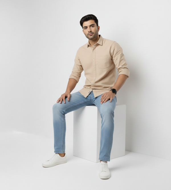 Beige Smart Casual Shirt