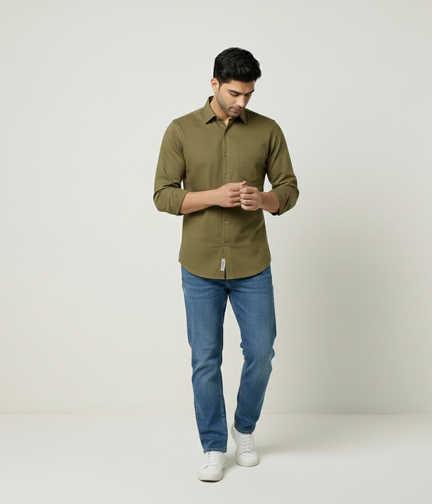 Men’s Moss Olive Solid Shirt – Everyday Casual Wear