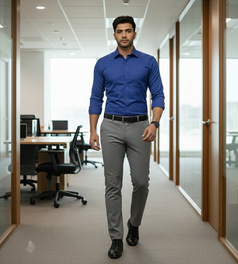 Men’s Royal Blue Solid Shirt – Smart Casual Everyday Wear