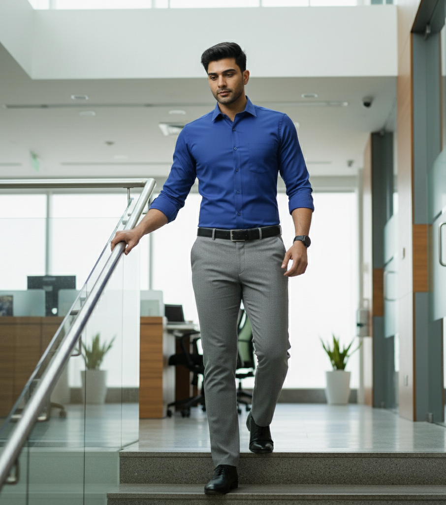 Men’s Royal Blue Solid Shirt – Smart Casual Everyday Wear