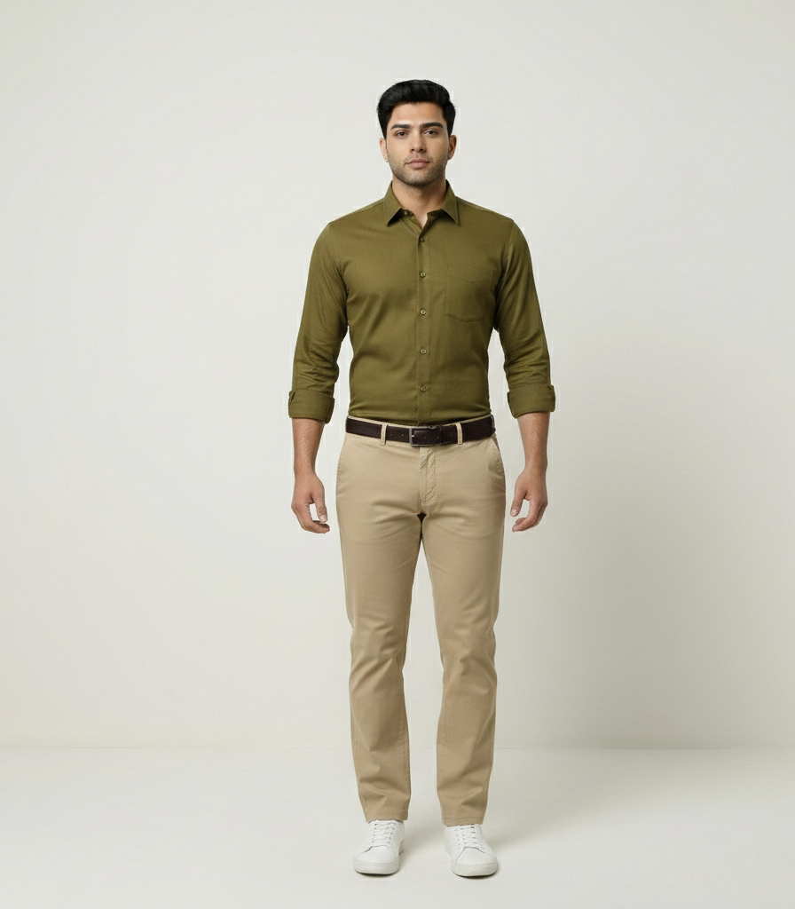 Men’s Moss Olive Solid Shirt – Everyday Casual Wear