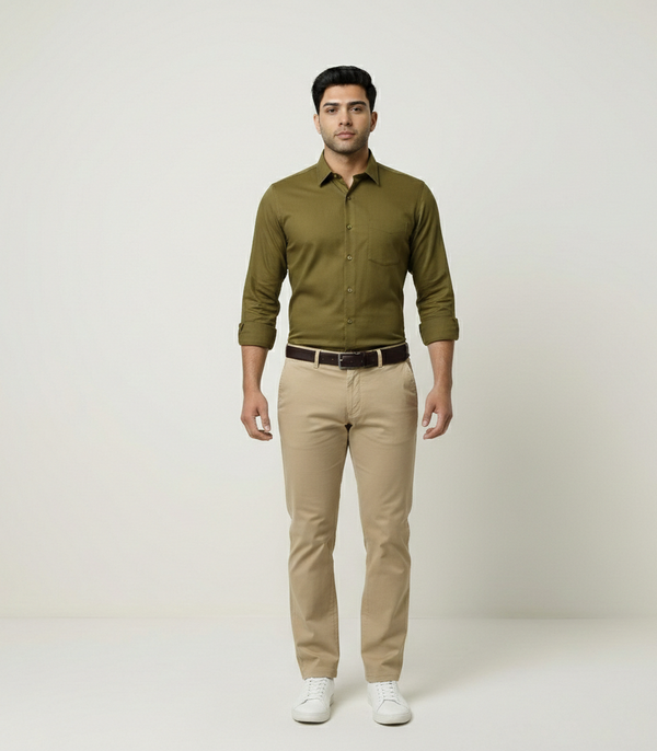 Men’s Moss Olive Solid Shirt – Everyday Casual Wear