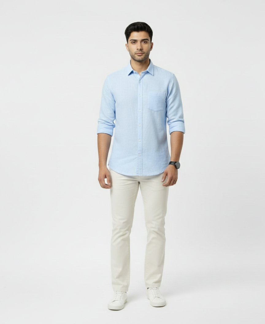 Men’s Light Blue Solid Shirt – Office Casual Wear