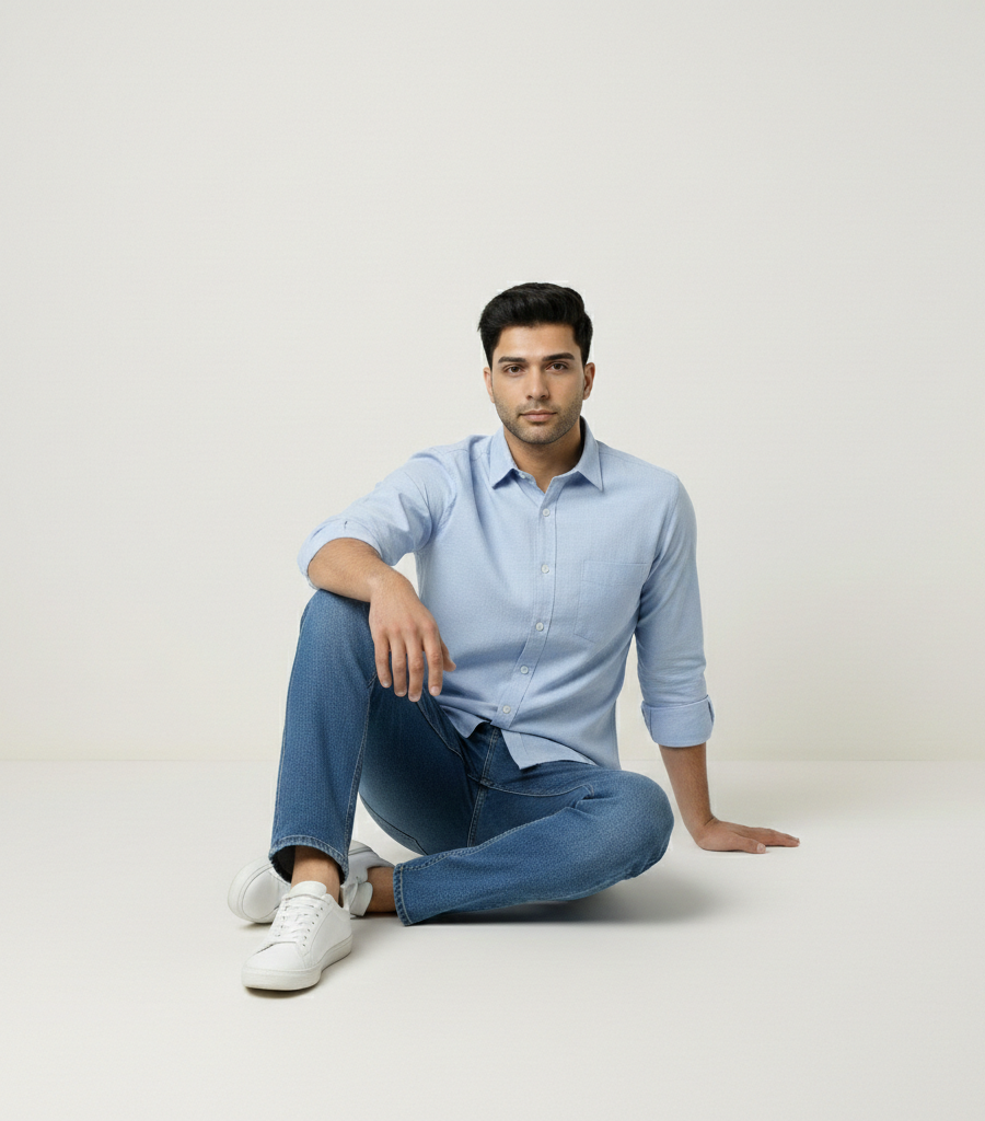 Men’s Light Blue Solid Shirt – Office Casual Wear