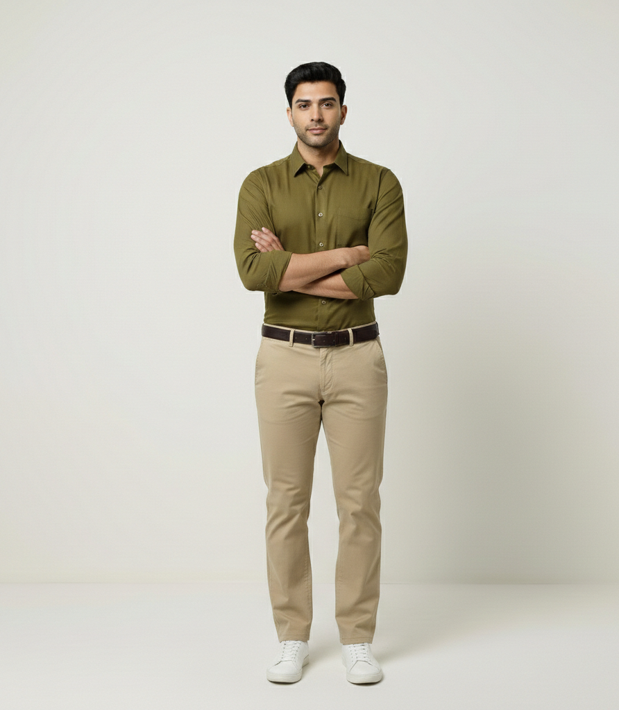 Men’s Moss Olive Solid Shirt – Everyday Casual Wear