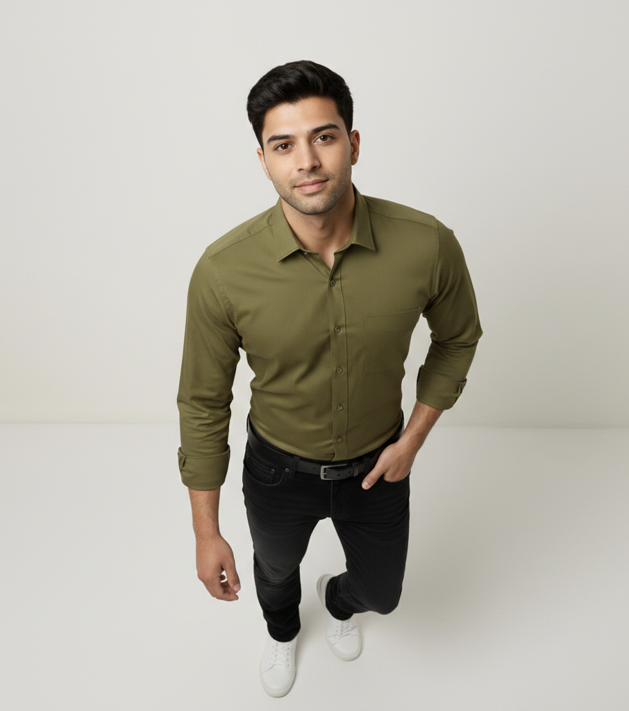 Men’s Moss Olive Solid Shirt – Everyday Casual Wear