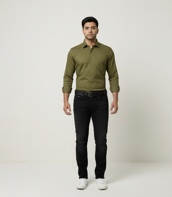Men’s Moss Olive Solid Shirt – Everyday Casual Wear
