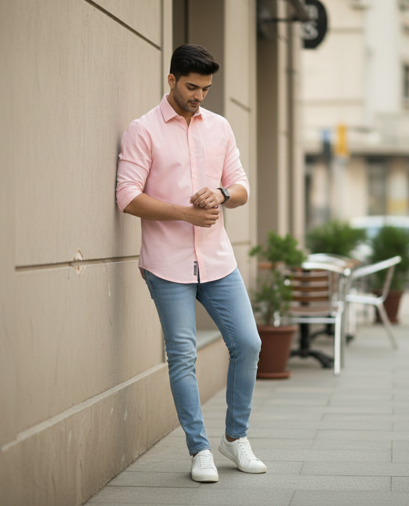 Men’s Pink Solid Shirt – Soft Smart Casual Style