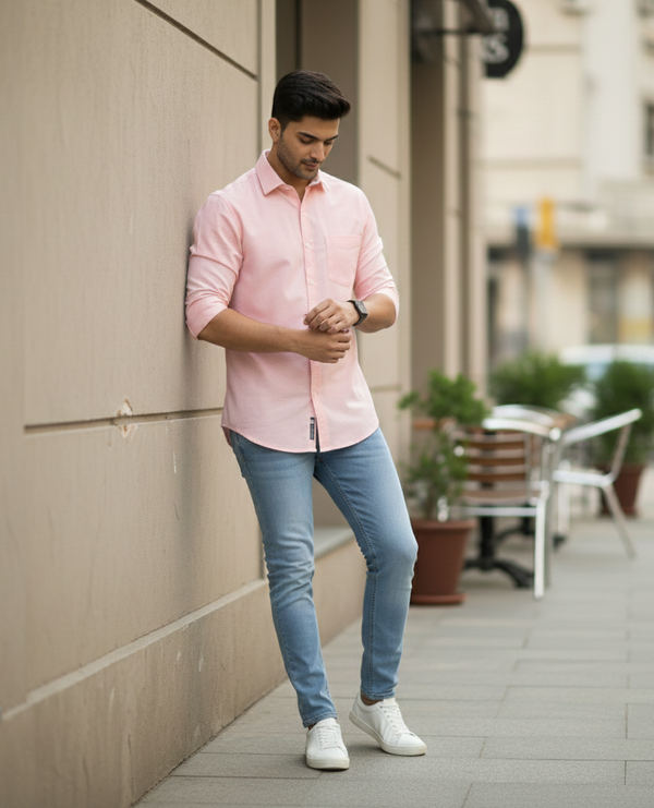 Men’s Pink Solid Shirt – Soft Smart Casual Style