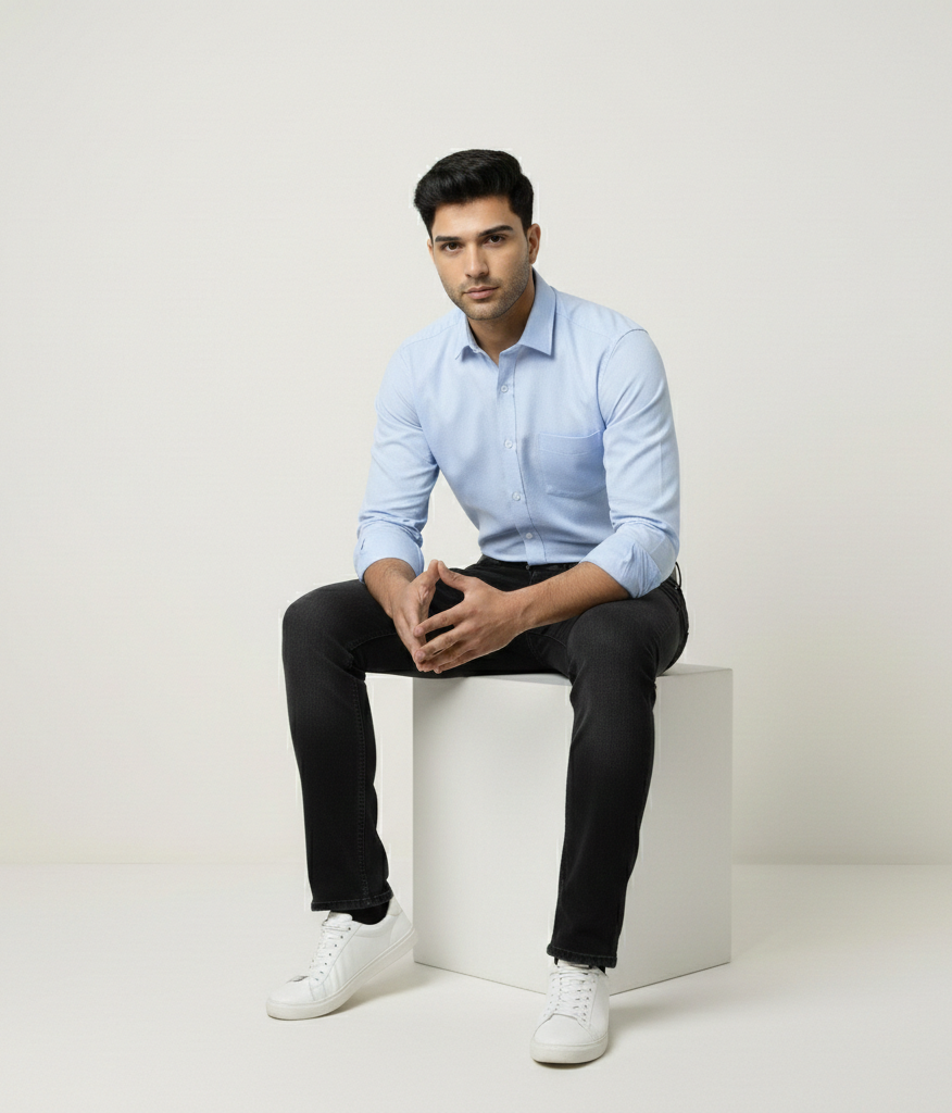 Men’s Light Blue Solid Shirt – Office Casual Wear