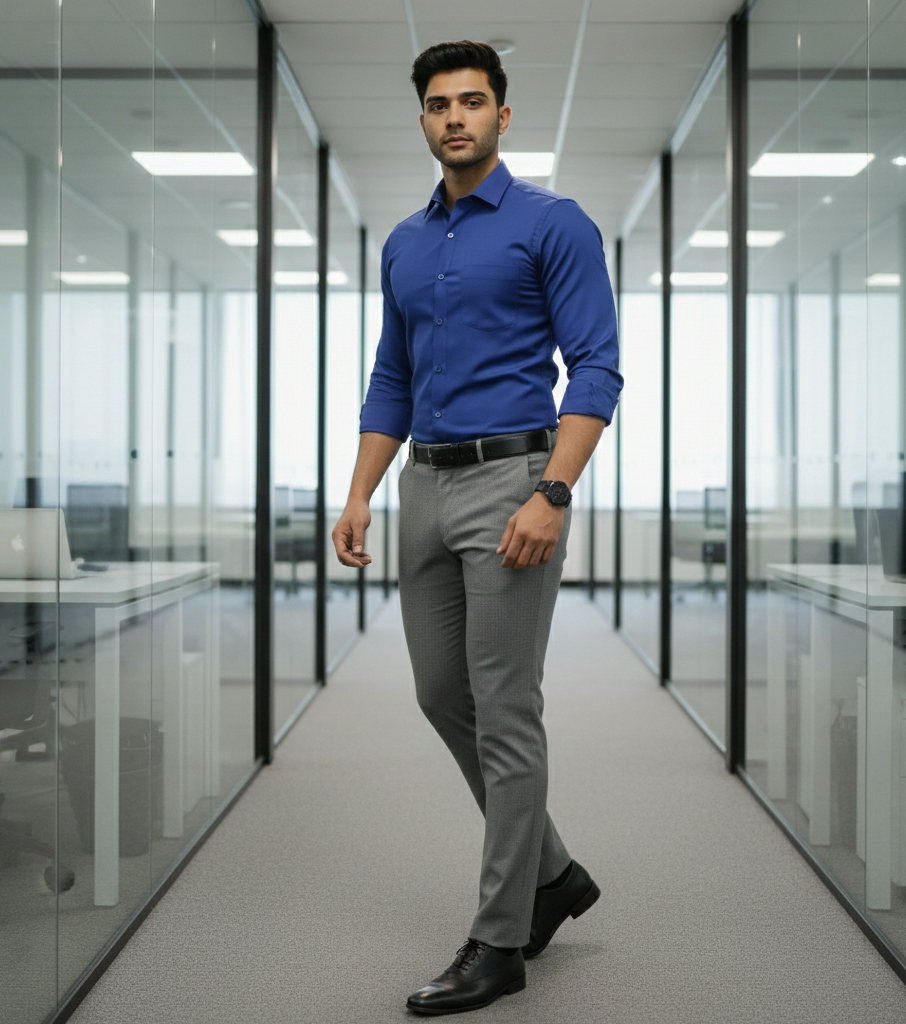 Men’s Royal Blue Solid Shirt – Smart Casual Everyday Wear