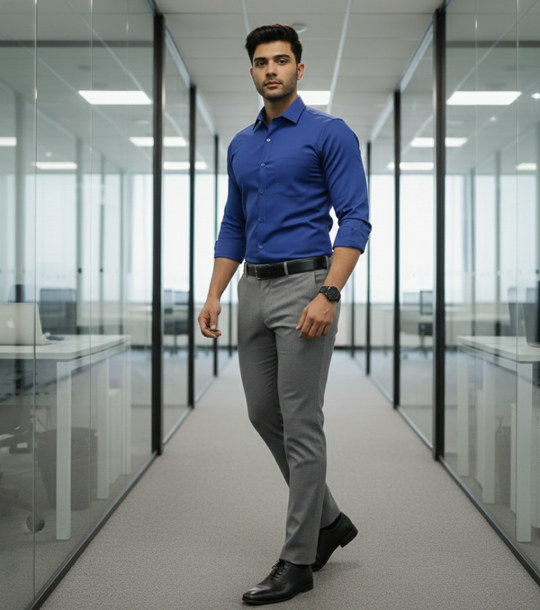 Men’s Royal Blue Solid Shirt – Smart Casual Everyday Wear