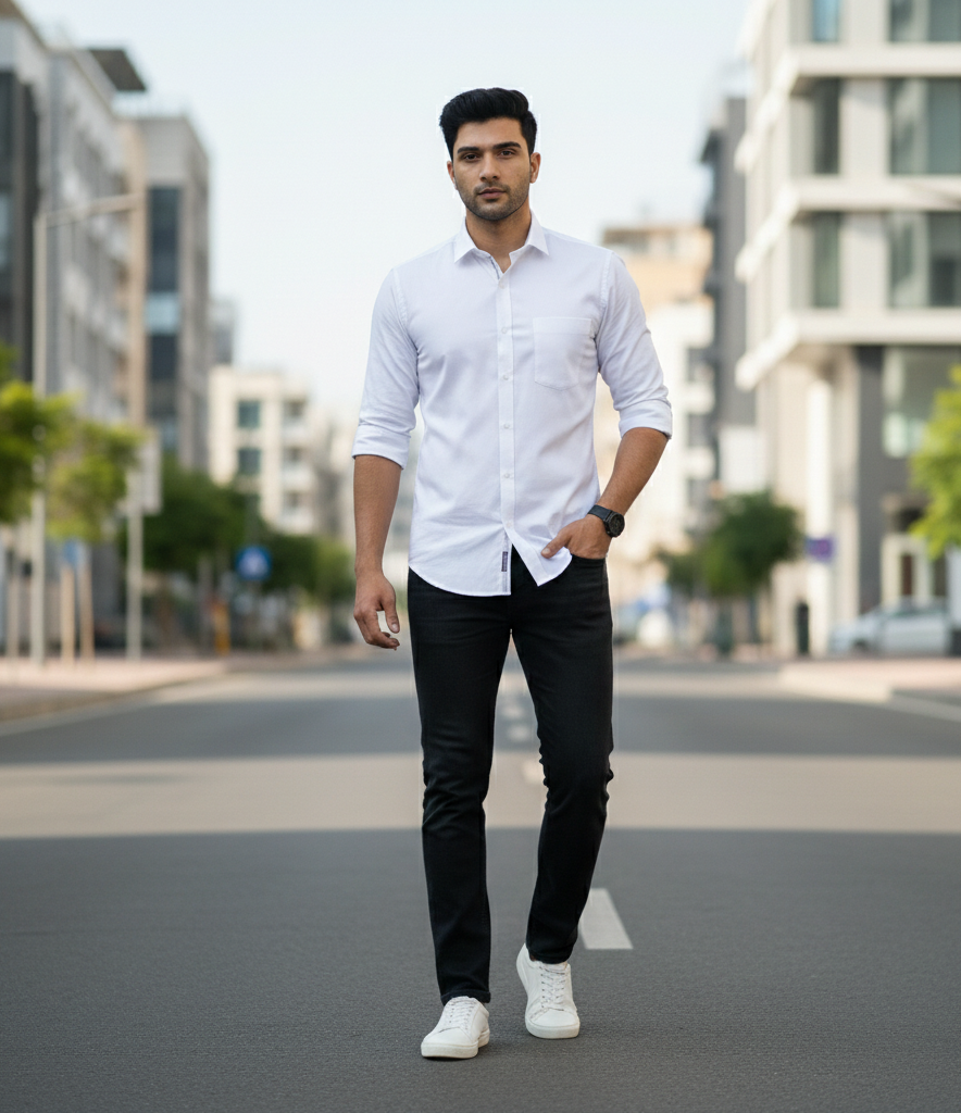 Men’s White Solid Shirt – Smart Formal & Casual Wear