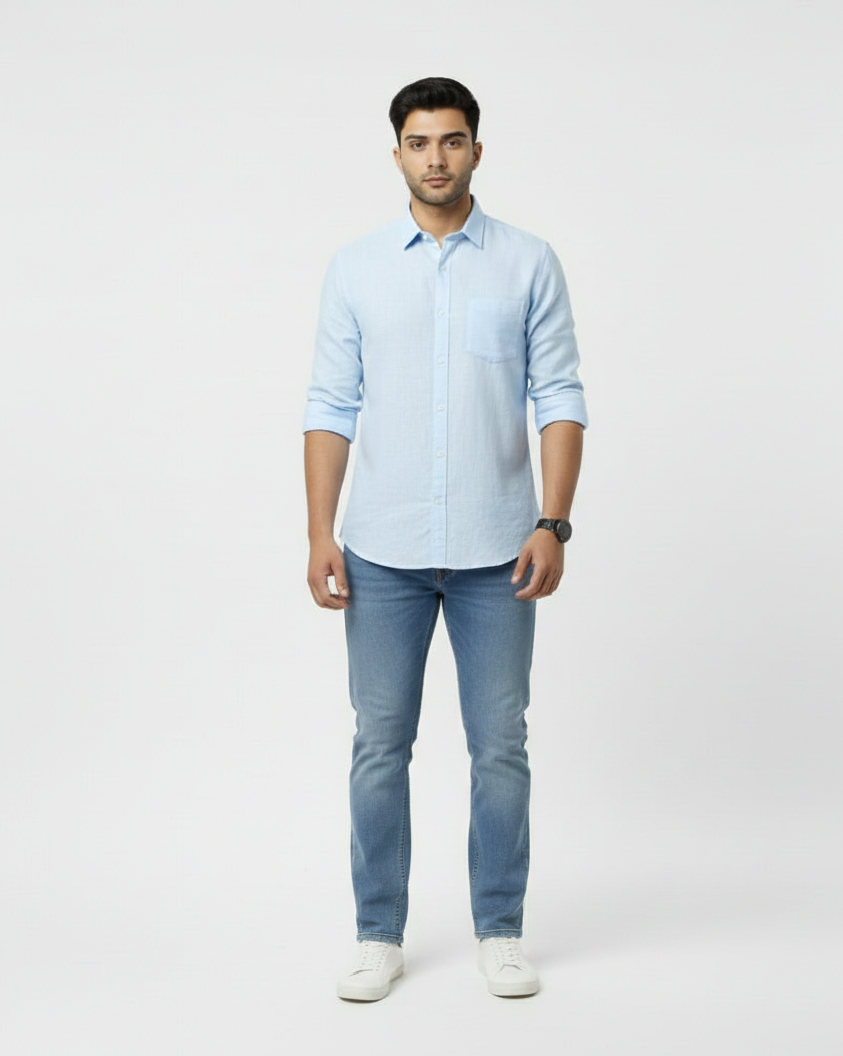 Men’s Light Blue Solid Shirt – Office Casual Wear