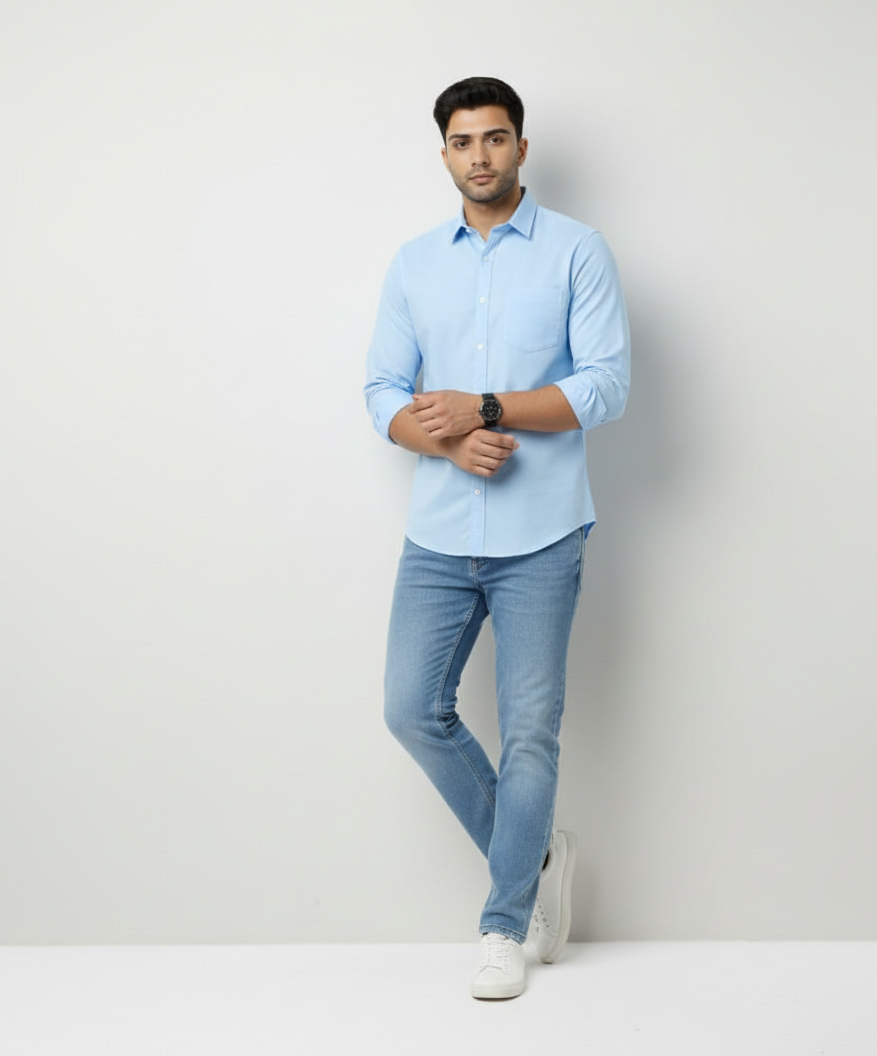 Men’s Light Blue Solid Shirt – Office Casual Wear