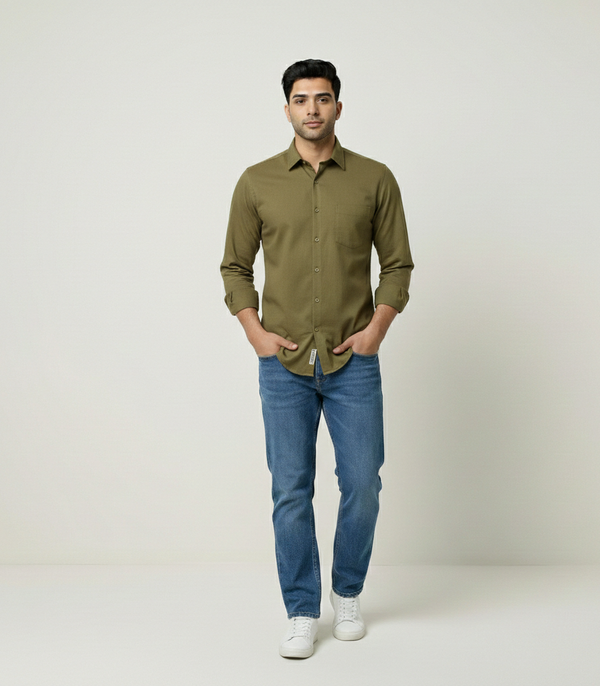Men’s Moss Olive Solid Shirt – Everyday Casual Wear