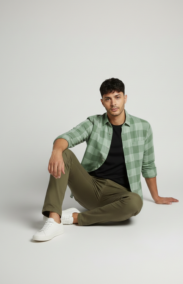 Mint Green Tonal Check Smart Casual Shirt