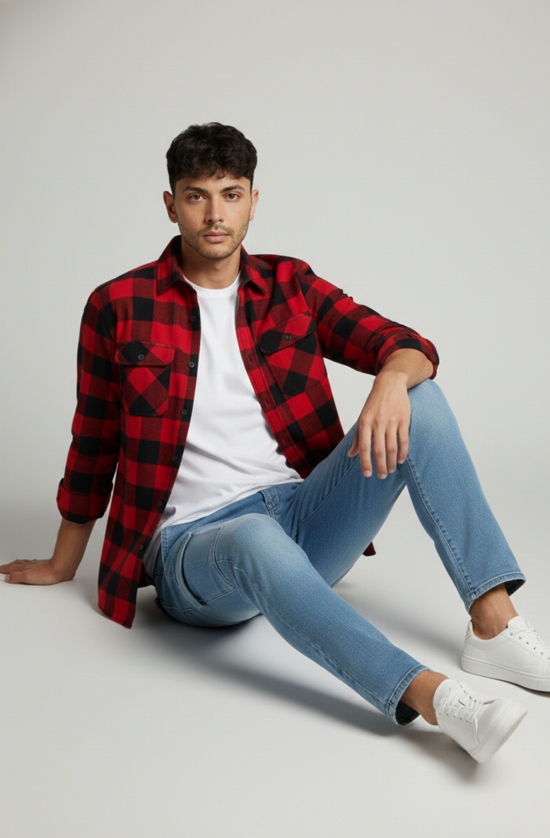 Men’s Red & Black Buffalo Check Shirt – Timeless Casual Style