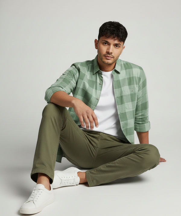 Mint Green Tonal Check Smart Casual Shirt