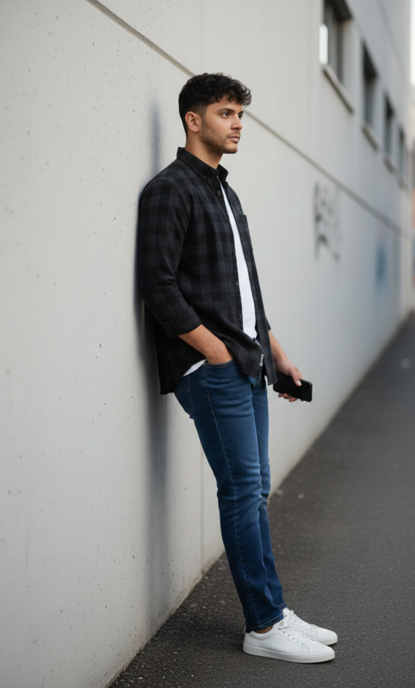 Black Checked Smart Casual Shirt