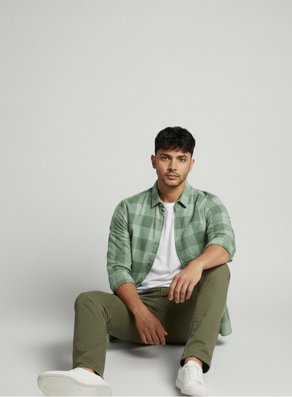 Mint Green Tonal Check Smart Casual Shirt
