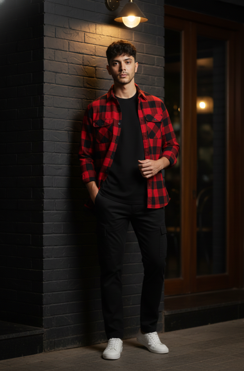 Men’s Red & Black Buffalo Check Shirt – Timeless Casual Style