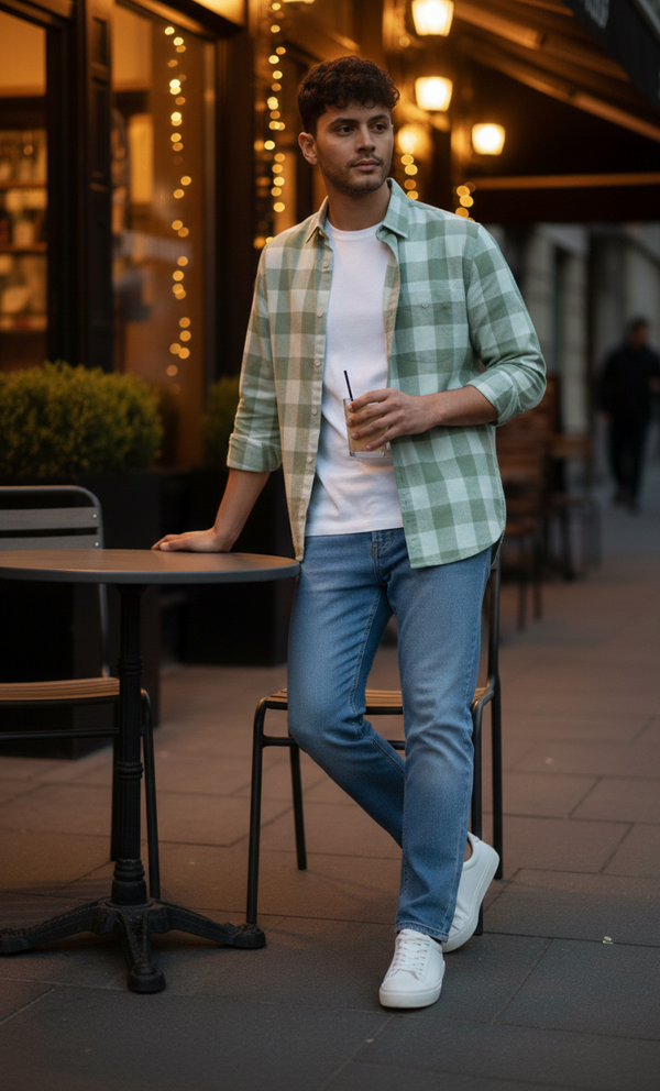 Mint Green Tonal Check Smart Casual Shirt