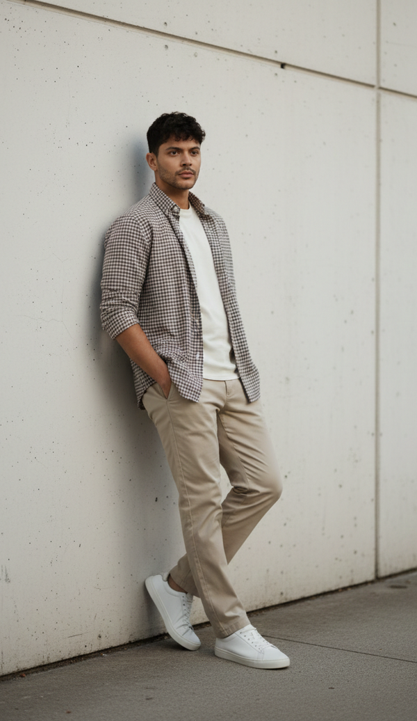 Brown & Ivory Micro Check Smart Casual Shirt