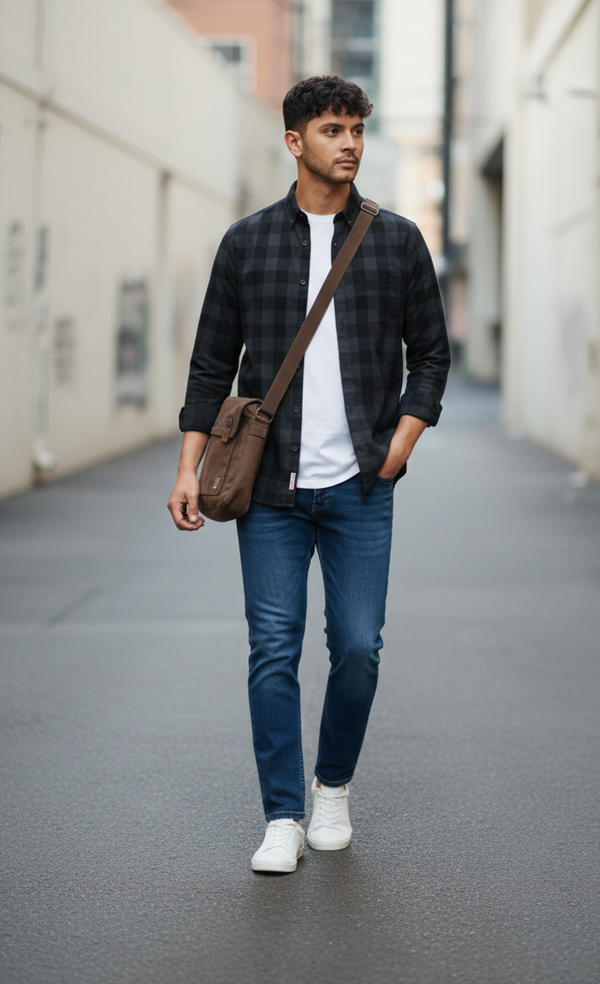 Black Checked Smart Casual Shirt